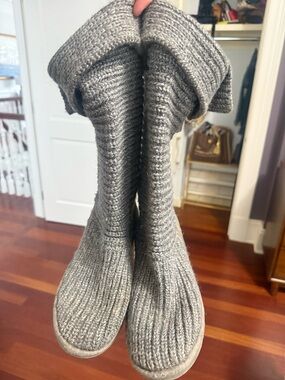 UGG Gray Knit Fold-Over Tall Winter Boots